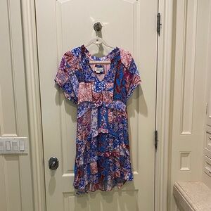 Anthropologie Pink and Blue Floral Dress